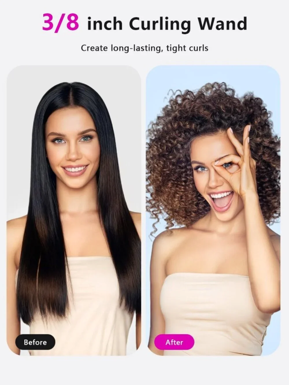 Mini Curling Wand 3/8 Inch - Tiny Barrel for Tight Spiral Curls, Dual Voltage
